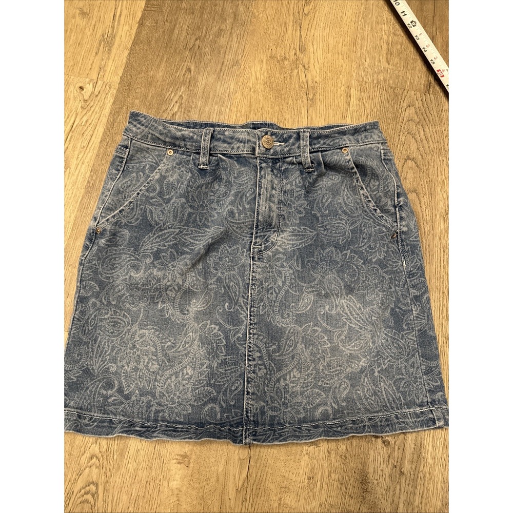 Seven7‎ Women Delancey Denim Mini Skirt Size 6 Paisley Print Boho Stretch